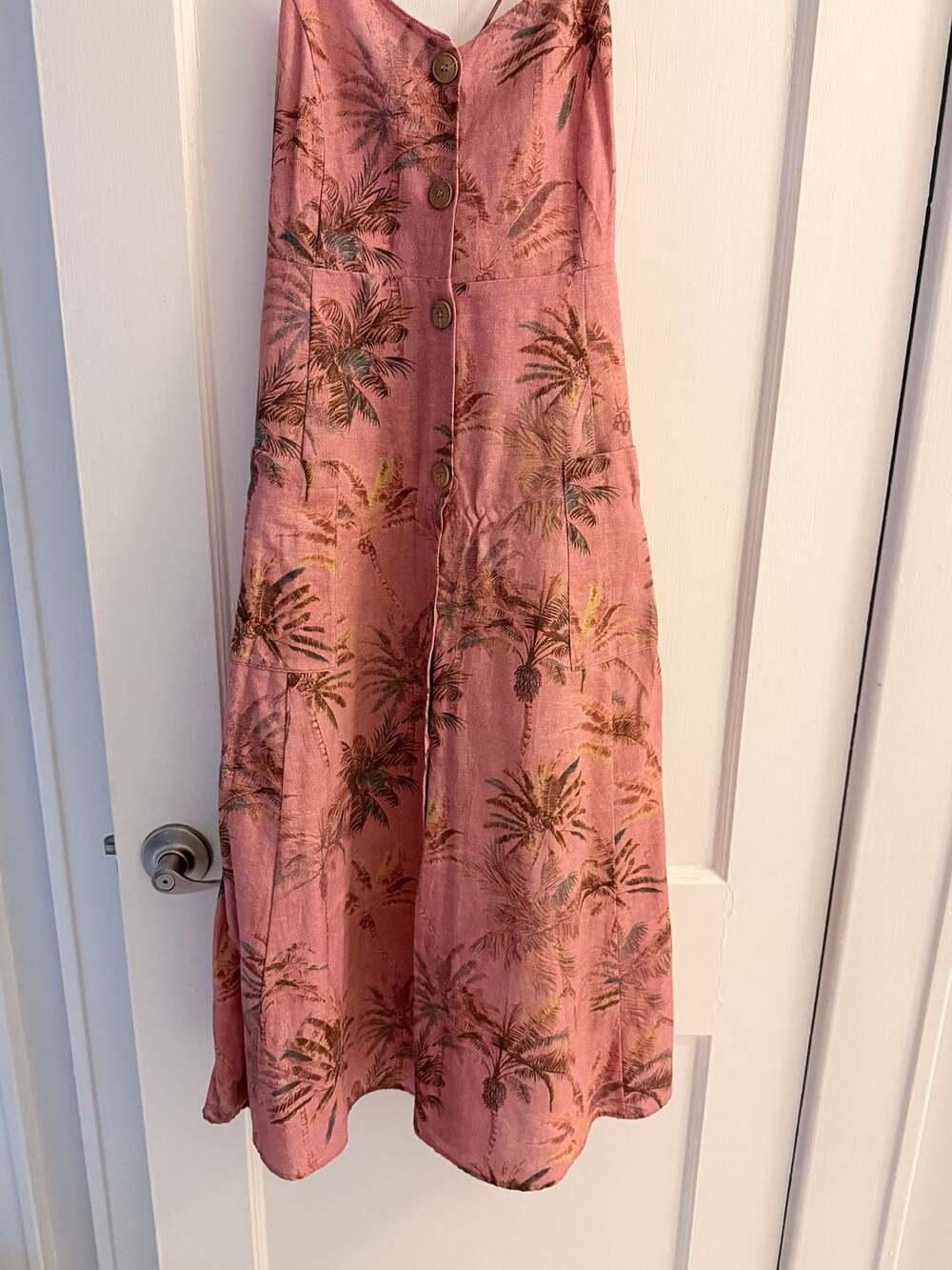 Zara Palm Tree Print Button-Front Midi Dress with Open Back